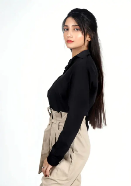 Pleated Paper Bag Pants in Beige